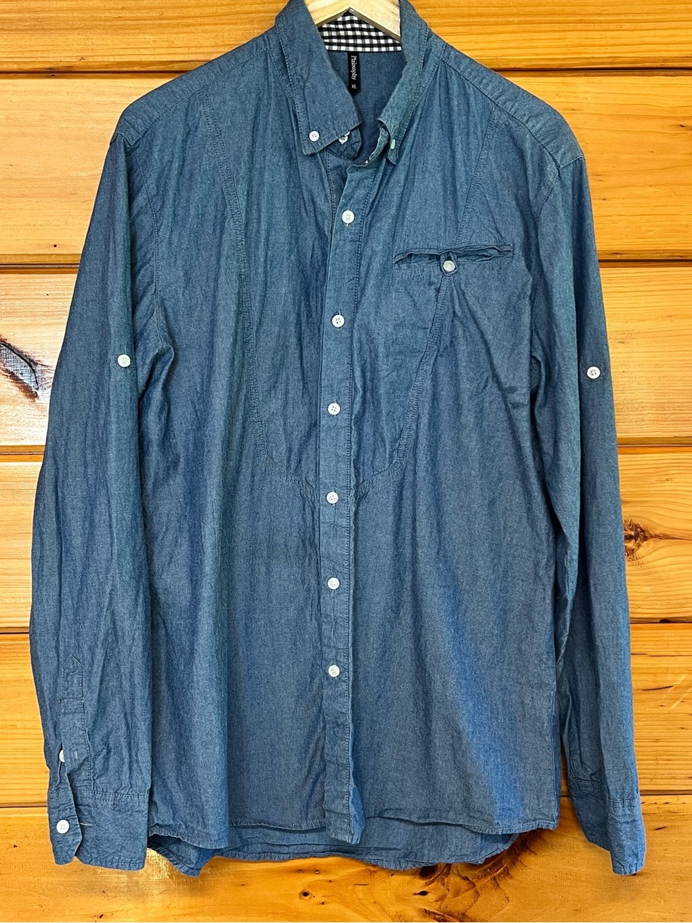 Philosophy Men's Denim-Style Button Down Long Sleeve Collared Shirt in Blue XL